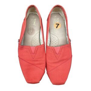Toms Womens Coral Canvas Flats Size 7 Comfort Slip-On Shoes